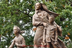 Mother Cabrini Statue at Battery Park South Cove location NYC. A rainy and foggy day. I even photographed a water spout on the Hudson River. It lasted less than a minute then disappeared.