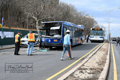 MTA Bus Accident
Monday, March 07, 2022
Hamilton Avenue and Richmond Terrace
Staten Island, NY
For Credit:  Mary DiBiase Blaich

An MTA bus was badly damaged on its right front during a late morning accident on Richmond Terrace near Hamilton Avenue. The S40 MTA Bus was traveling towards the St George Ferry Terminal.  The intersection is just a few blocks from the Staten Island Ferry and Richmond County Bank Ball Park.  The bus was hit by a large vehicle that was exiting a construction site. Eleven minor injuries were reported, in addition to the driver of the bus who suffered cuts.