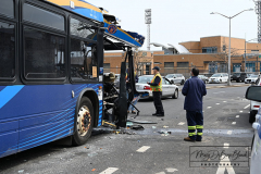 MTA Bus Accident
Monday, March 07, 2022
Hamilton Avenue and Richmond Terrace
Staten Island, NY
For Credit:  Mary DiBiase Blaich

An MTA bus was badly damaged on its right front during a late morning accident on Richmond Terrace near Hamilton Avenue. The S40 MTA Bus was traveling towards the St George Ferry Terminal.  The intersection is just a few blocks from the Staten Island Ferry and Richmond County Bank Ball Park.  The bus was hit by a large vehicle that was exiting a construction site. Eleven minor injuries were reported, in addition to the driver of the bus who suffered cuts.