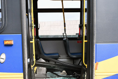 MTA Bus Accident
Monday, March 07, 2022
Hamilton Avenue and Richmond Terrace
Staten Island, NY
For Credit:  Mary DiBiase Blaich

An MTA bus was badly damaged on its right front during a late morning accident on Richmond Terrace near Hamilton Avenue. The S40 MTA Bus was traveling towards the St George Ferry Terminal.  The intersection is just a few blocks from the Staten Island Ferry and Richmond County Bank Ball Park.  The bus was hit by a large vehicle that was exiting a construction site. Eleven minor injuries were reported, in addition to the driver of the bus who suffered cuts.