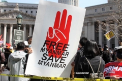 New York-  Myanmar Rally held in Foley Square. Protestors want to raise awareness of the political climate in Myanmar.