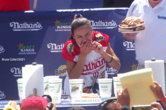 NATHAN’S FAMOUS FOURTH OF JULY HOT DOG-EATING CONTEST
 AT CONEY ISLAND’S MAIMONIDES PARK

World champion Joey Chestnut will defend his title against the world’s top eaters before a live audience at the Nathan’s Famous Fourth of July International Hot Dog-Eating Contest in Coney Island’s Maimonides Park (formerly MCU Park). 

The world’s best eating athletes  go head-to-head in the 10-minute, all-you-can-eat contest. Chestnut’s  broke his world record of 75 hot dogs and buns with 76 hot dogs. against number-two-ranked Geoffrey Esper(who has beaten Chestnut in recent events) .

In the women’s competition, Michelle Lesco won with 30 3/4hot dogs and buns  competed against world pepperoni roll-eating champion Larell Marie Mele and Sarah Rodriguez.
