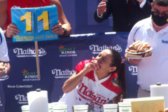NATHAN’S FAMOUS FOURTH OF JULY HOT DOG-EATING CONTEST
 AT CONEY ISLAND’S MAIMONIDES PARK

World champion Joey Chestnut will defend his title against the world’s top eaters before a live audience at the Nathan’s Famous Fourth of July International Hot Dog-Eating Contest in Coney Island’s Maimonides Park (formerly MCU Park). 

The world’s best eating athletes  go head-to-head in the 10-minute, all-you-can-eat contest. Chestnut’s  broke his world record of 75 hot dogs and buns with 76 hot dogs. against number-two-ranked Geoffrey Esper(who has beaten Chestnut in recent events) .

In the women’s competition, Michelle Lesco won with 30 3/4hot dogs and buns  competed against world pepperoni roll-eating champion Larell Marie Mele and Sarah Rodriguez.