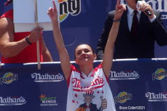 NATHAN’S FAMOUS FOURTH OF JULY HOT DOG-EATING CONTEST
 AT CONEY ISLAND’S MAIMONIDES PARK

World champion Joey Chestnut will defend his title against the world’s top eaters before a live audience at the Nathan’s Famous Fourth of July International Hot Dog-Eating Contest in Coney Island’s Maimonides Park (formerly MCU Park). 

The world’s best eating athletes  go head-to-head in the 10-minute, all-you-can-eat contest. Chestnut’s  broke his world record of 75 hot dogs and buns with 76 hot dogs. against number-two-ranked Geoffrey Esper(who has beaten Chestnut in recent events) .

In the women’s competition, Michelle Lesco won with 30 3/4hot dogs and buns  competed against world pepperoni roll-eating champion Larell Marie Mele and Sarah Rodriguez.