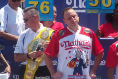 NATHAN’S FAMOUS FOURTH OF JULY HOT DOG-EATING CONTEST
 AT CONEY ISLAND’S MAIMONIDES PARK

World champion Joey Chestnut will defend his title against the world’s top eaters before a live audience at the Nathan’s Famous Fourth of July International Hot Dog-Eating Contest in Coney Island’s Maimonides Park (formerly MCU Park). 

The world’s best eating athletes  go head-to-head in the 10-minute, all-you-can-eat contest. Chestnut’s  broke his world record of 75 hot dogs and buns with 76 hot dogs. against number-two-ranked Geoffrey Esper(who has beaten Chestnut in recent events) .

In the women’s competition, Michelle Lesco won with 30 3/4hot dogs and buns  competed against world pepperoni roll-eating champion Larell Marie Mele and Sarah Rodriguez.
