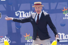 George Shea during the 2021 Nathans Famous Fourth of July International Hot Dog Eating Contest at Coney Island.