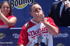 NATHAN’S FAMOUS FOURTH OF JULY HOT DOG-EATING CONTEST
 AT CONEY ISLAND’S MAIMONIDES PARK

World champion Joey Chestnut will defend his title against the world’s top eaters before a live audience at the Nathan’s Famous Fourth of July International Hot Dog-Eating Contest in Coney Island’s Maimonides Park (formerly MCU Park). 

The world’s best eating athletes  go head-to-head in the 10-minute, all-you-can-eat contest. Chestnut’s  broke his world record of 75 hot dogs and buns with 76 hot dogs. against number-two-ranked Geoffrey Esper(who has beaten Chestnut in recent events) .

In the women’s competition, Michelle Lesco won with 30 3/4hot dogs and buns  competed against world pepperoni roll-eating champion Larell Marie Mele and Sarah Rodriguez.
