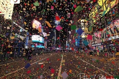 Confetti fills an almost empty Time Square due to Covid restrictions in New York City as the Waterford Crystal Ball falls to ring in the New Year on 01 January 2021