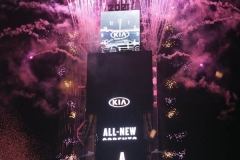 Fireworks explode off the One Time Square building as the Waterford Crystal Ball rises to position on New Years Eve.