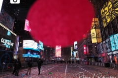 Confetti fills an almost empty Time Square  as the Waterford Crystal Ball falls to ring in the New Year.