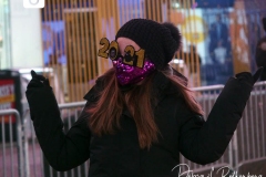 Celebrating the New Year in an almost empty Time Square as the Waterford Crystal Ball falls to ring in the New Year.