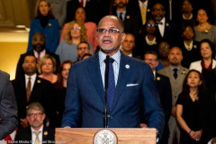 New York City School Chancellor David Banks speaking at an event where 45 new and returning school superintendents were introduced.