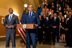 New York City School Chancellor David Banks speaking at an event where 45 new and returning school superintendents were introduced.