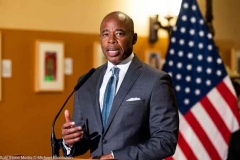 New York City Mayor Eric Adams (D) speaking at an event where 45 new and returning school superintendents were introduced.