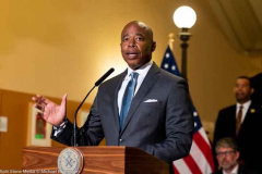 New York City Mayor Eric Adams (D) speaking at an event where 45 new and returning school superintendents were introduced.