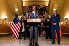 New York City Mayor Eric Adams (D) speaking at an event where 45 new and returning school superintendents were introduced.