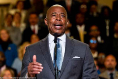 New York City Mayor Eric Adams (D) speaking at an event where 45 new and returning school superintendents were introduced.