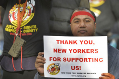 New York Taxi Workers Alliance victory party outside City Hall on November 9, 2021. 

Photos by Susan Watts