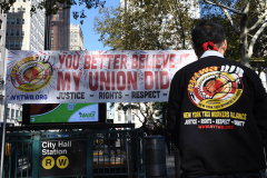 New York Taxi Workers Alliance victory party outside City Hall on November 9, 2021. 

Photos by Susan Watts
