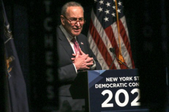 US Senator for New York Chuck Schumer speaks at the 2022 New York State Democratic Convention in theSheraton Midtown. Manhattan, New York.Thursday, February 17, 2022 (C) Bianca Otero
