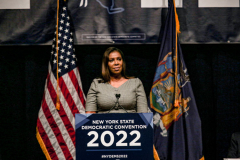 New York attorney general, Leticia James speaks at the 2022 New York State Democratic Convention in the Sheraton Midtown .
James received the Democratic Party’s nomination for re-election. 
Manhattan, New York. Thursday, February 17, 2022 (C) Bianca Otero