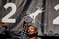Majority Leader Andrea Stewart-Cousins speaks at the 2022 New York State Democratic Convention in the Sheraton Midtown. Manhattan, New York.Thursday, February 17, 2022 (C) Bianca Otero