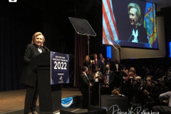 Former Secretary of State Hillary Clinton speaks during the 2022 New York State Democratic Convention at the Sheraton New York Times Square Hotel on February 17, 2022 in New York City. Former Secretary of State Hillary Clinton gave the keynote address during the second day of the NYS Democratic Convention where the party organized the party's platform and nominated candidates for statewide offices that will be on the ballot this year including the nomination of Gov. Kathy Hochul and her Lt. Gov. Brian Benjamin