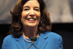 New York Gov. Kathy Hochul speaks during the 2022 New York State Democratic Convention at the Sheraton New York Times Square Hotel on 17 February 2022 in New York City. Former Secretary of State Hillary Clinton gave the keynote address during the second day of the New York Democratic Convention where the party organized the party's platform and nominated candidates for statewide offices that will be on the ballot this year including the nomination of Gov. Kathy Hochul and her Lt. Gov. Brian Benjamin.