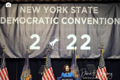 New York Gov. Kathy Hochul during the 2022 New York State Democratic Convention at the Sheraton New York Times Square Hotel on February 17, 2022 in New York City. Former Secretary of State Hillary Clinton gave the keynote address during the second day of the NYS Democratic Convention where the party organized the party's platform and nominated candidates for statewide offices that will be on the ballot this year including the nomination of Gov. Kathy Hochul and her Lt. Gov. Brian Benjamin