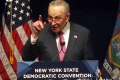 Senate Majority Leader Chuck Schumer, D-N.Y., speaks during the 2022 New York State Democratic Convention at the Sheraton New York Times Square Hotel on February 17, 2022 in New York City. Former Secretary of State Hillary Clinton gave the keynote address during the second day of the NYS Democratic Convention where the party organized the party's platform and nominated candidates for statewide offices that will be on the ballot this year including the nomination of Gov. Kathy Hochul and her Lt. Gov. Brian Benjamin