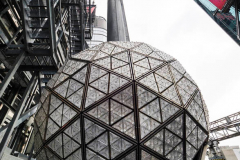 Workers install Waterford Crystal triangles on the Times Square New Year's Eve Ball on December 27, 2021 in New York.