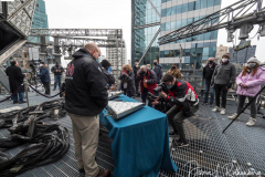 Workers install Waterford Crystal triangles on the Times Square New Year's Eve Ball on December 27, 2021 in New York.