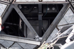 December 27, 2021  New York , Workers Install 192 New Waterford Crystals
On Times Squares New Year’s Eve Ball.The Waterford Crystal New Year’s Eve Ball is a geodesic sphere, 12 feet in diameter, and weighs 11,875 pounds. The Ball is covered with a total of 2,688 Waterford Crystal triangles that vary in size, and range in length from 4 3/4 inches to 5 3/4 inches per side. For Times Square 2022,