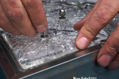 December 27, 2021  New York , Workers Install 192 New Waterford Crystals
On Times Squares New Year’s Eve Ball.The Waterford Crystal New Year’s Eve Ball is a geodesic sphere, 12 feet in diameter, and weighs 11,875 pounds. The Ball is covered with a total of 2,688 Waterford Crystal triangles that vary in size, and range in length from 4 3/4 inches to 5 3/4 inches per side. For Times Square 2022,