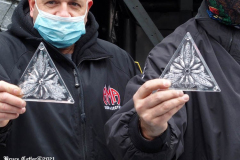 December 27, 2021  New York , Workers Install 192 New Waterford Crystals
On Times Squares New Year’s Eve Ball.The Waterford Crystal New Year’s Eve Ball is a geodesic sphere, 12 feet in diameter, and weighs 11,875 pounds. The Ball is covered with a total of 2,688 Waterford Crystal triangles that vary in size, and range in length from 4 3/4 inches to 5 3/4 inches per side. For Times Square 2022,