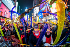 Revelers celebrate the New Year in Times Square 1/1/22.  Although the crowds were smaller, 15,000 instead of 58,000, it appeared to be a very crowded celebration.