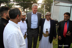 New York City Mayor Bill de Blasio  delivers remarks at the Eid UI-Adha prayer in Brooklyn, New York.  Early morning  outdoor prayer service. N.Y.C. Mayor Bill de Blasio