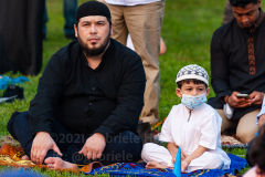 A father and his son celebrate Eid-Al-Adha in Bensonhurst, Brooklyn, NY,  on July 20, 2021. (Photo by Gabriele Holtermann)