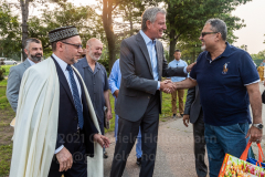 NYC Mayor Bill de Blasio greets members of the Islamic Society of Bay Ridge at the Eid-Al-Adha celebration in Bensonhurst, Brooklyn, NY,  on July 20, 2021. (Photo by Gabriele Holtermann)