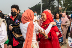 Members of the Islamic Society of Bay Ridge mingle after prayer at the Eid-Al-Adha celebration in Bensonhurst, Brooklyn, NY, on July 20, 2021. (Photo by Gabriele Holtermann)