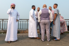 Members of the Islamic Society of Bay Ridge mingle after prayer at the Eid-Al-Adha celebration in Bensonhurst, Brooklyn, NY, on July 20, 2021. (Photo by Gabriele Holtermann)