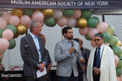 New York City Mayor Bill de Blasio  delivers remarks at the Eid UI-Adha prayer in Brooklyn, New York.  Early morning  outdoor prayer service.