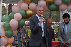 New York City Mayor Bill de Blasio  delivers remarks at the Eid UI-Adha prayer in Brooklyn, New York.  Early morning  outdoor prayer service.
