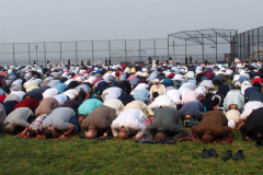 New York City Mayor Bill de Blasio  delivers remarks at the Eid UI-Adha prayer in Brooklyn, New York.  Early morning  outdoor prayer service.