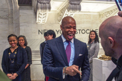 Recently appointed NYC Mayor, ERIC ADAMS, rang the bell at the NEW YORK STOCK EXCHANGE on Monday, February 28, 2022. Mayor Adams also called himself a “compassionate capitalist” as well as getting over the “hurdles” of lifting the mask mandate for school children and finally hinted that the market could possibly take a “hit” due to the possible full war in Ukraine. (C) Bianca Otero