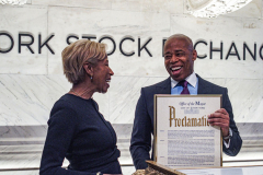 Recently appointed NYC Mayor, ERIC ADAMS, rang the bell at the NEW YORK STOCK EXCHANGE on Monday, February 28, 2022. Mayor Adams also called himself a “compassionate capitalist” as well as getting over the “hurdles” of lifting the mask mandate for school children and finally hinted that the market could possibly take a “hit” due to the possible full war in Ukraine. (C) Bianca Otero