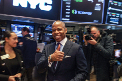 Recently appointed NYC Mayor, ERIC ADAMS, rang the bell at the NEW YORK STOCK EXCHANGE on Monday, February 28, 2022. Mayor Adams also called himself a “compassionate capitalist” as well as getting over the “hurdles” of lifting the mask mandate for school children and finally hinted that the market could possibly take a “hit” due to the possible full war in Ukraine. (C) Bianca Otero
