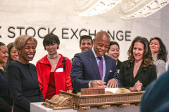 Recently appointed NYC Mayor, ERIC ADAMS, rang the bell at the NEW YORK STOCK EXCHANGE on Monday, February 28, 2022. Mayor Adams also called himself a “compassionate capitalist” as well as getting over the “hurdles” of lifting the mask mandate for school children and finally hinted that the market could possibly take a “hit” due to the possible full war in Ukraine. (C) Bianca Otero