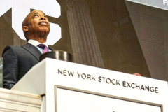 Recently appointed NYC Mayor, ERIC ADAMS, rang the bell at the NEW YORK STOCK EXCHANGE on Monday, February 28, 2022. Mayor Adams also called himself a “compassionate capitalist” as well as getting over the “hurdles” of lifting the mask mandate for school children and finally hinted that the market could possibly take a “hit” due to the possible full war in Ukraine. (C) Bianca Otero