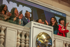 Recently appointed NYC Mayor, ERIC ADAMS, rang the bell at the NEW YORK STOCK EXCHANGE on Monday, February 28, 2022. Mayor Adams also called himself a “compassionate capitalist” as well as getting over the “hurdles” of lifting the mask mandate for school children and finally hinted that the market could possibly take a “hit” due to the possible full war in Ukraine. (C) Bianca Otero